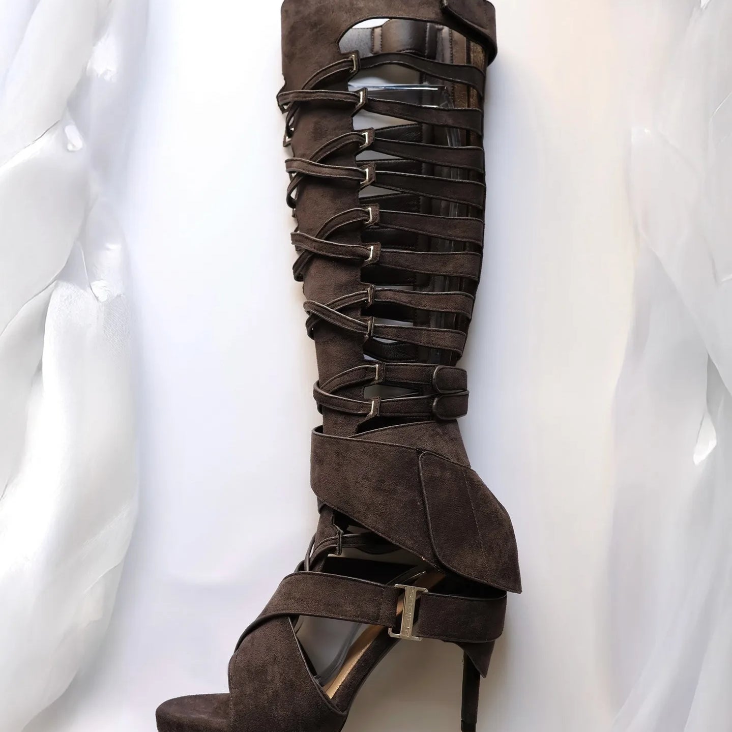 Gladiator Heels Cross Strap Heeled Sandals Women Luxury Designer Shoes Summer Autumn Sxey Solid Knee-High Sandalias De Mujer PURPLE