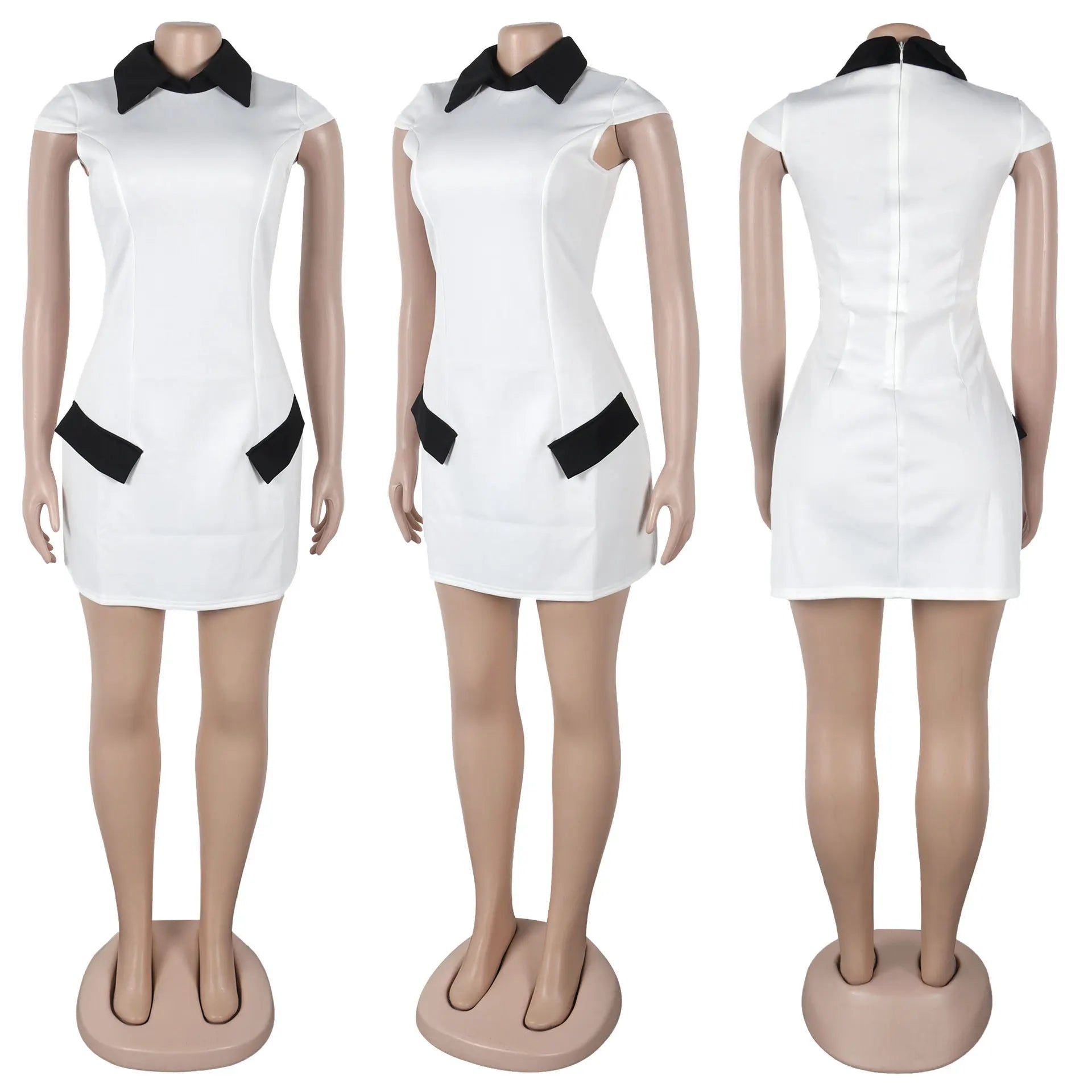 Women Fashion Turn-down Collar High Waist A-line Mini Dress 2024 Summer Party Night Club Street Basic Vestidos Dresses