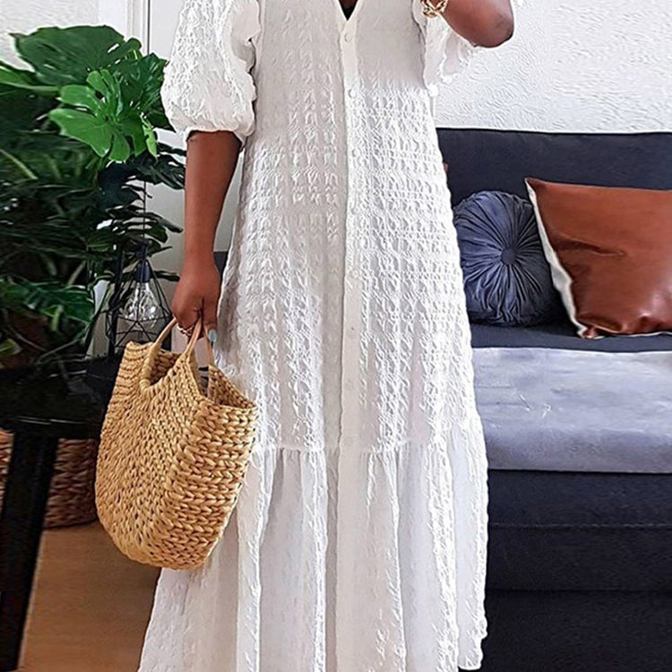 Plus Size 5XL VONDA Women Shirt Dress 2024 Summer Sexy V Neck Buttons Half Sleeve Long Maxi Vestidos Bohemian Elegant Party Robe