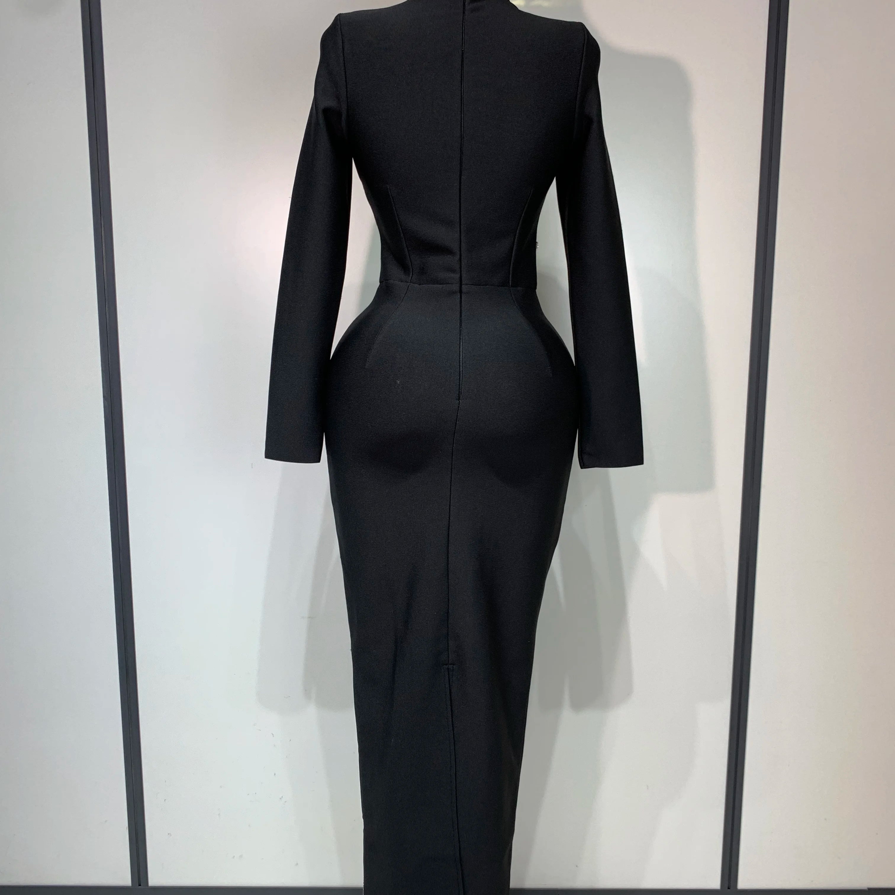 2025 Newest Fashion Designer Party Dress Women's Formal Long Sleeve Diamonds Bodycon Bandage Dress Elegant Luxury Birthday Gown