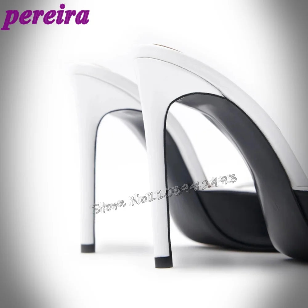 Black White Pointed Toe Stiletto Heels Butterfly Knot Slippers Mixed Color Open Back Women's High Heels Sandals Dress Mule Shoes