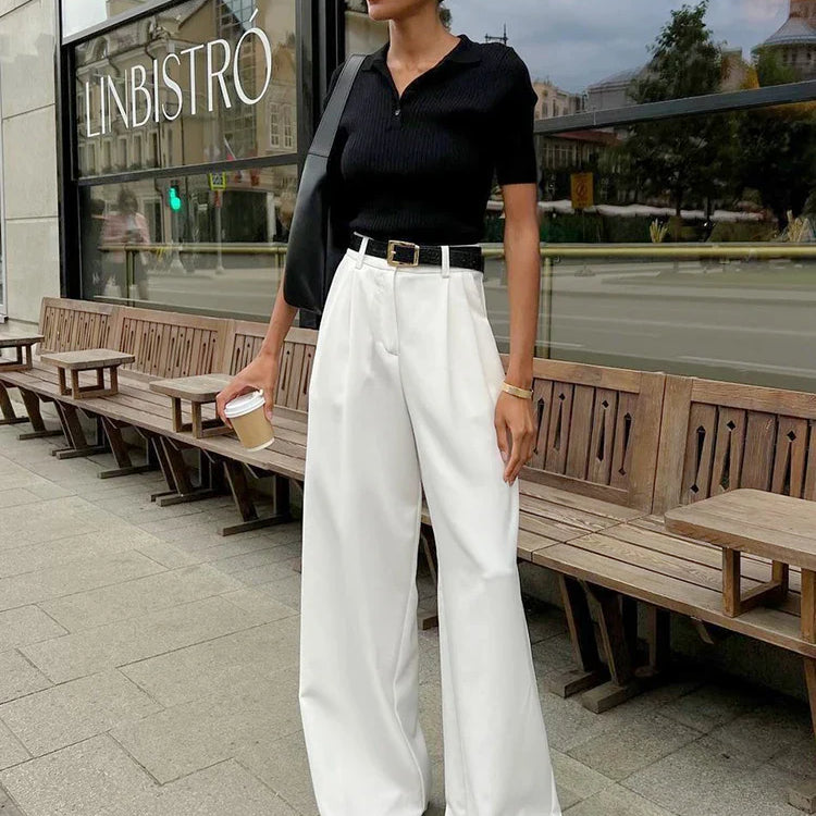 Mnealways18 White Satin High Waist Pants Elegant Women Floor-Length Pleated Trousers Casual Office Ladies Thin Baggy Pants 2024