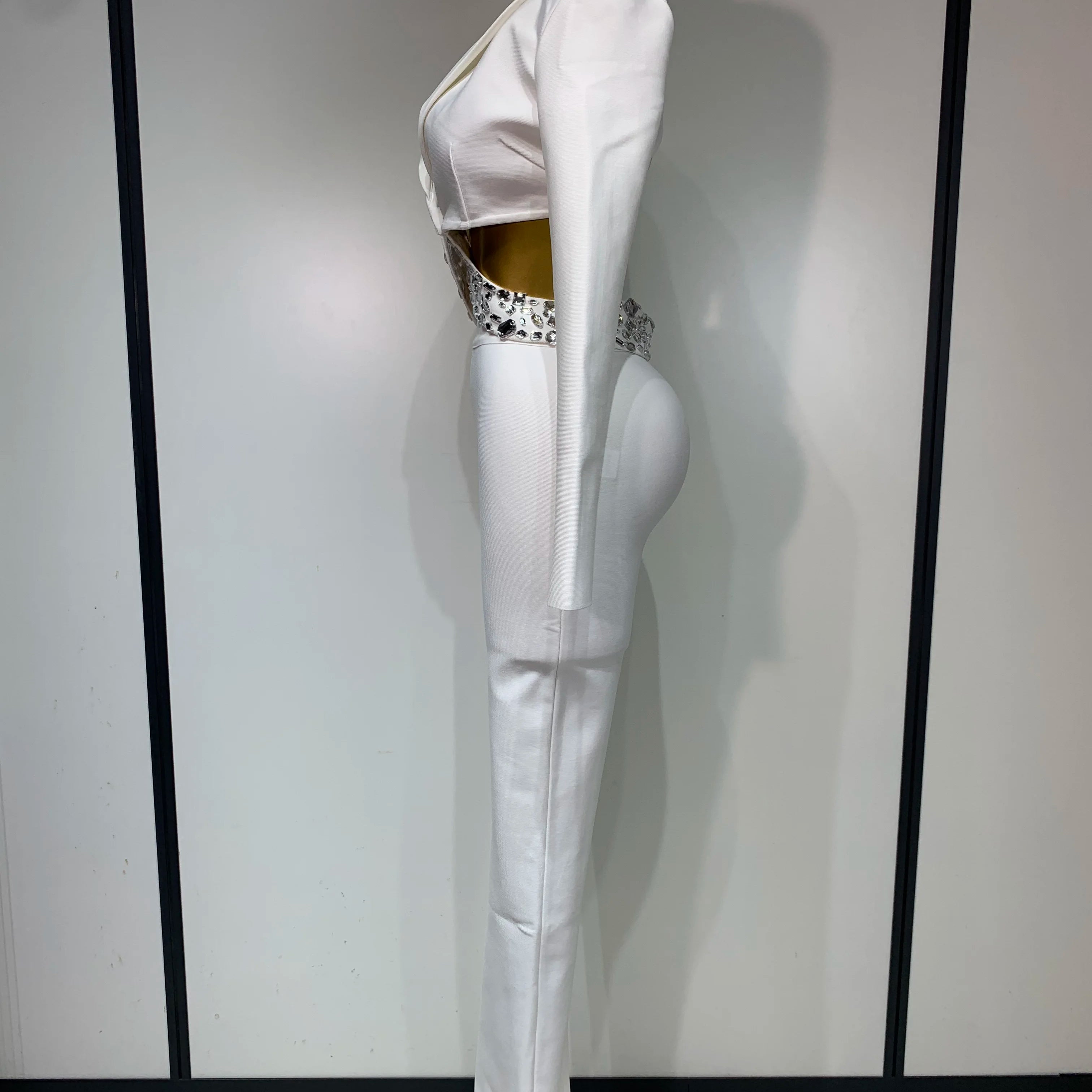 Women Sexy Long Sleeve Beading Bodycon Two Pieces Pants Bandage Set 2025 Celebrity Designer Fashion Women's Luxury Birthday Set