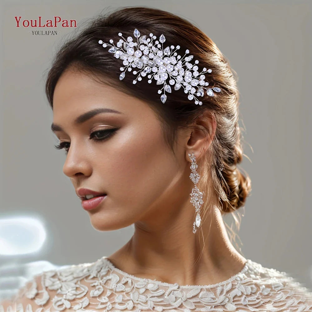 YouLaPan Pearl Hair Comb for Bride Wedding Headwear Hair Ornaments Accessories Woman Hair Clip Bride Tiara Headdresses HP42
