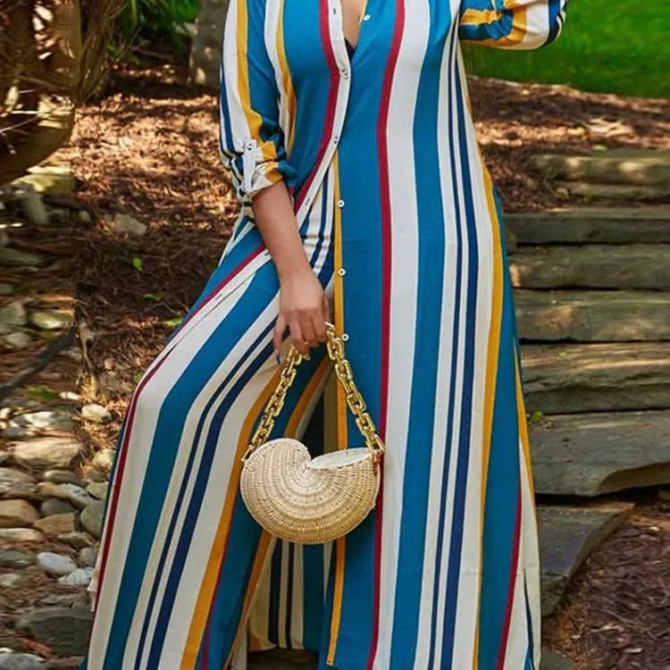 2 Piece Outfit Set Women Plus Size Matching Sets Long Shirt Top and Pants Sets Striped Casual Outfits 5xl Women Autumn Clothes