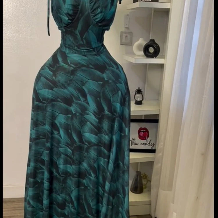 Women Tie Dye Printed Sleeveless Big Swing Maxi Long Dress 2025 Summer Holiday Birthday Sexy Club Party Evening Dresses Brown