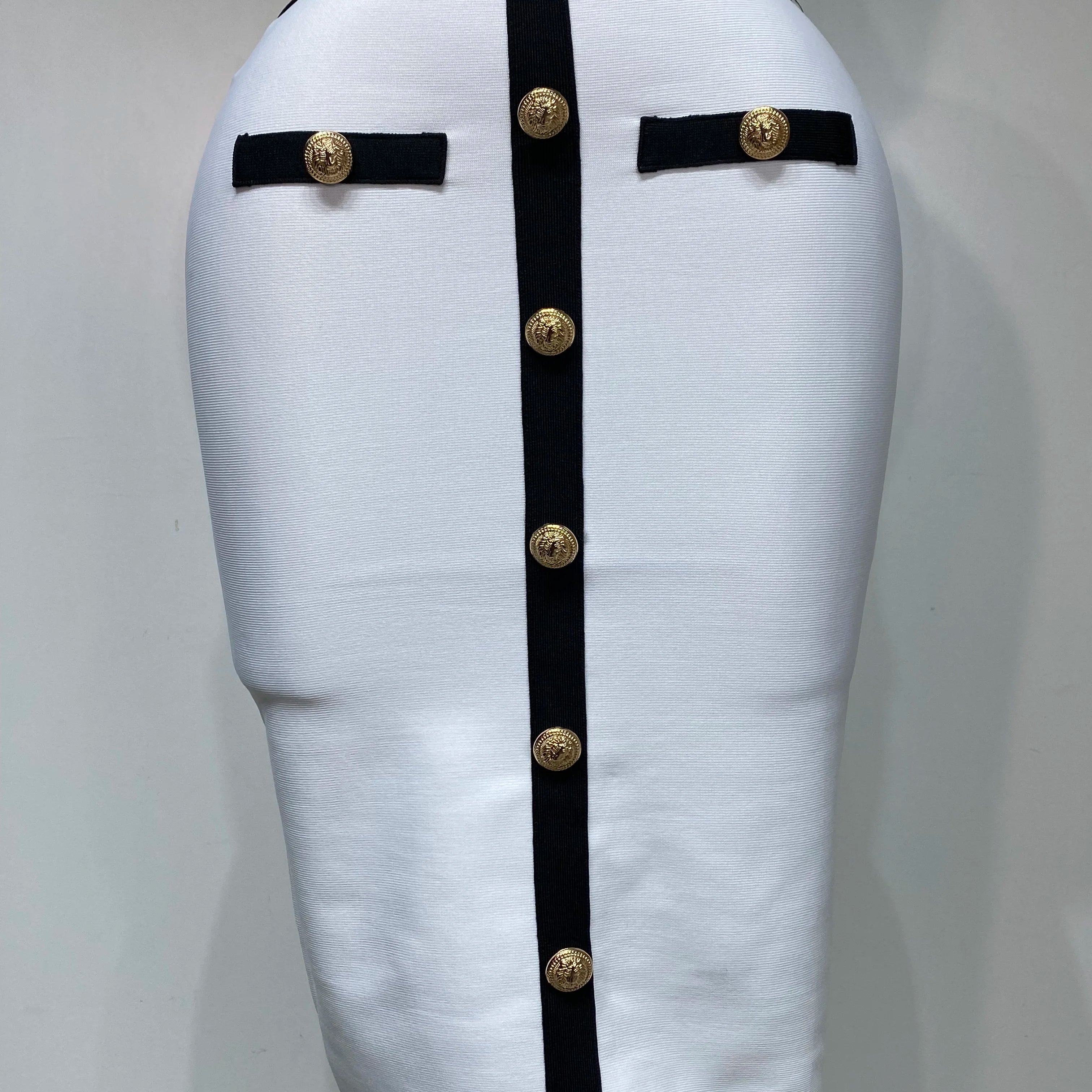 Women Button Patchwork White Black Bodycon Bandage Two Piece Set 2025 Designer High Waist Party Club Skirt Set