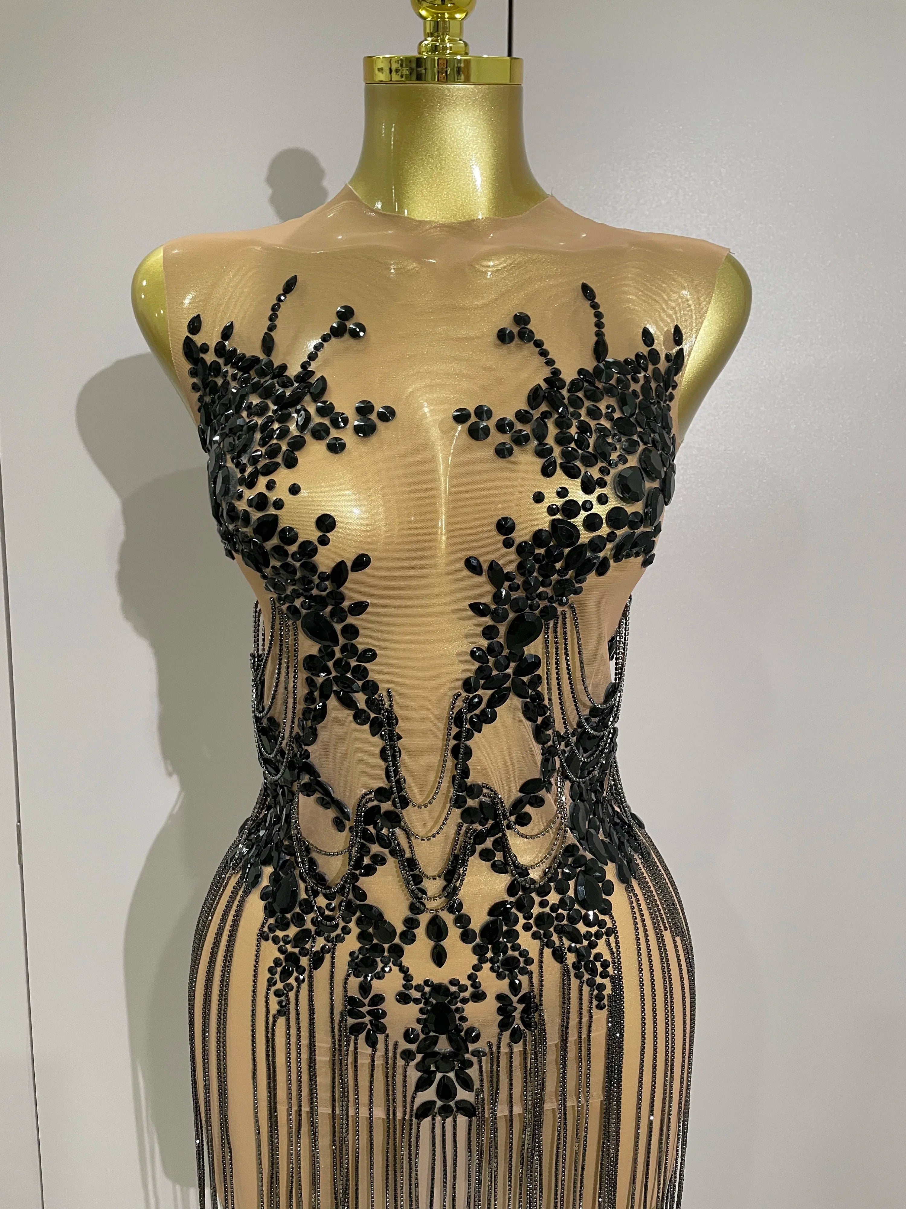 Luxury Sparkly Rhinestones Chain Sleeveless Mini Dress 2025 Women Sexy Performance Dance Nightclub Outfit Birthday Party Dress