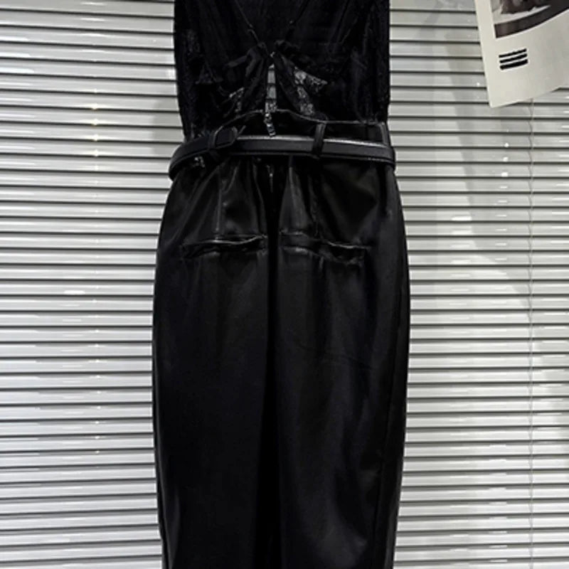 Winter New Fashion Lace Patchwork Belted Waist Slimming Base Camisole Dresses For Women Backless Dress Female 11A07669