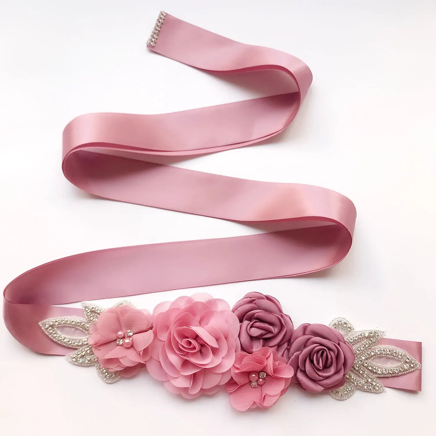 Wedding Accessories Bridal Belts Satin Flower Sash Woman Girl Belts Flower Bead Belts Floral Belt Wedding Rhinestone Flower Belt