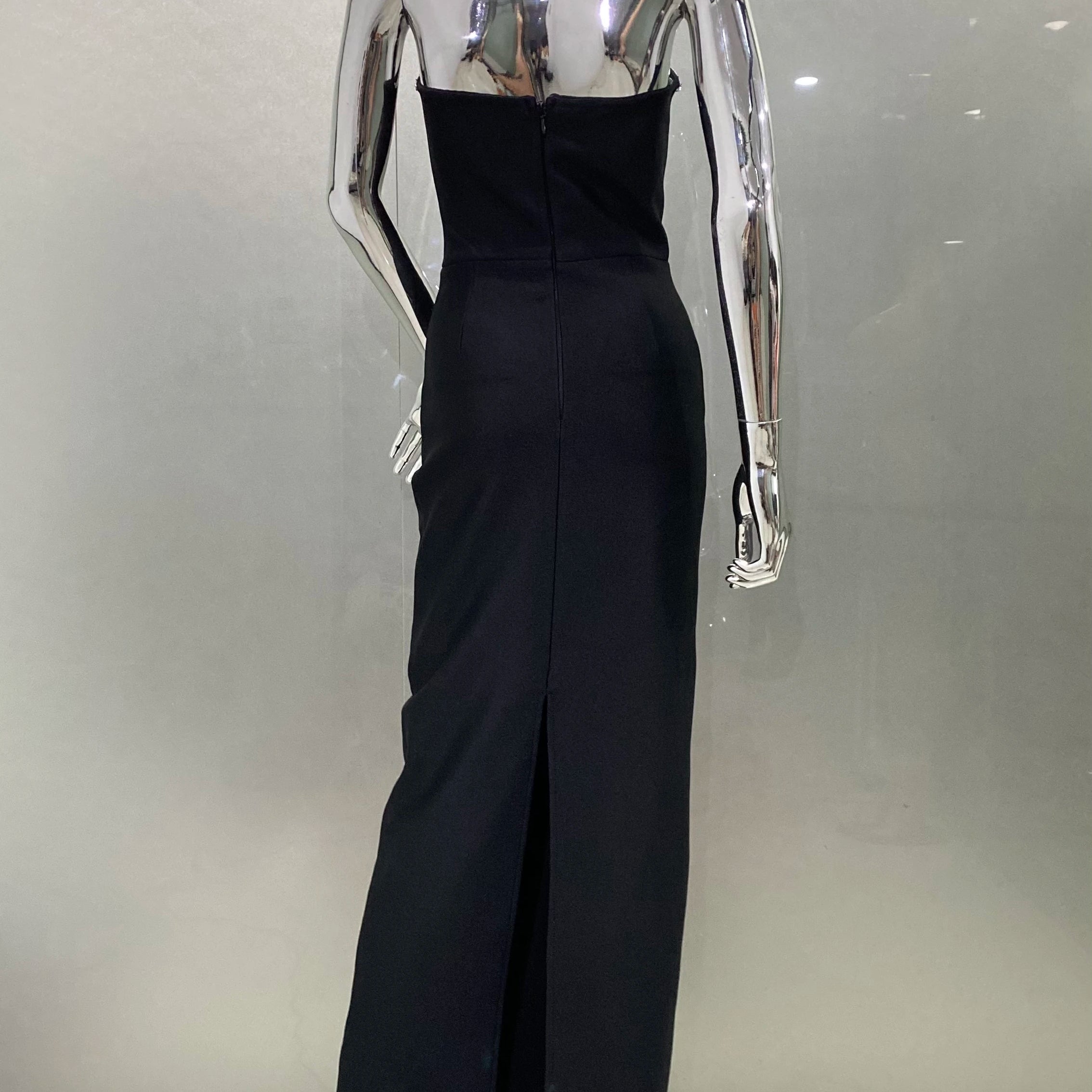 Women Sexy Strapless Rhinestones Bodycon Bandage Long Dress Fashion Elegant Evening Party Celebrate Dress