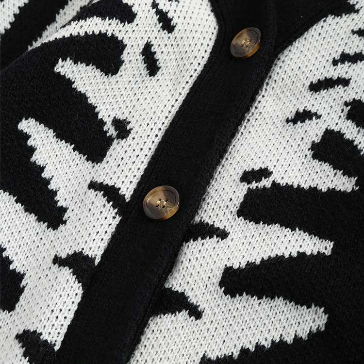 ZAFUL Men's Sweater Cardigan for Halloween Skeleton Pattern Button Fly Cardigans Autumn Winter V-Neck Long Sleeves Sweater Coats