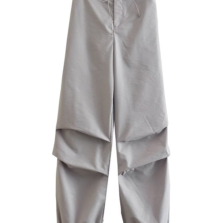 TRAF Women Fashion Side Pockets Pleats Knee Jogging Pants Vintage High Elastic Waist With Drawstring Female Trousers Mujer as picture 1