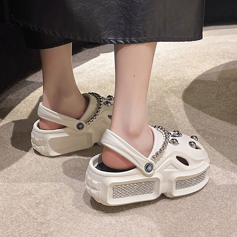 Women's Sandals Thick Soft Home Slippers Non-slip Outdoors Cool Chain Fashion Cozy Slides Easy Washing Breathable Cut-out