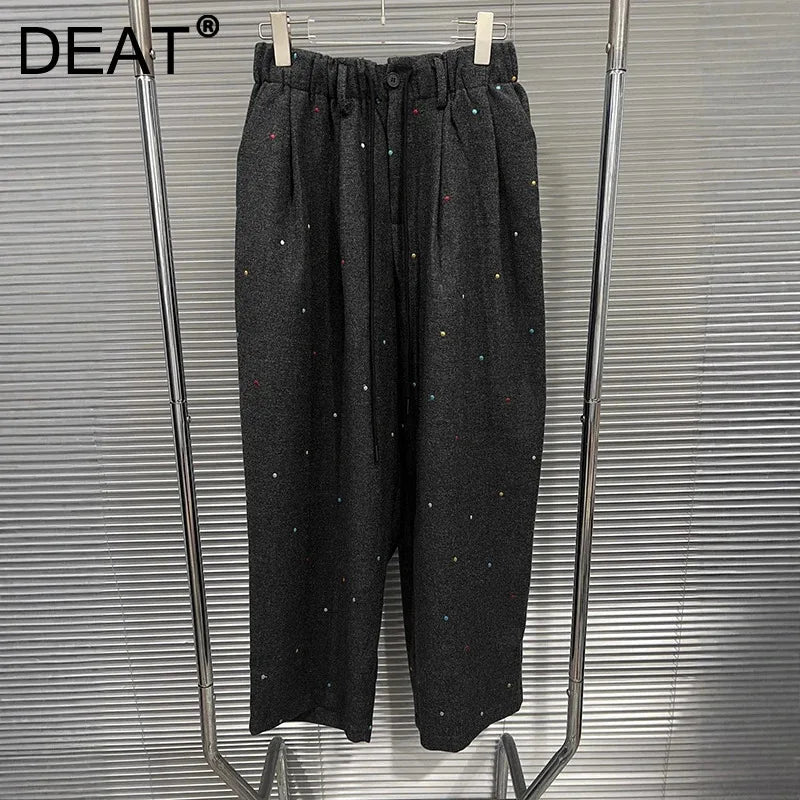 Autumn Winter New Style Colorful Embroidered Loose Elastic Waist Casual Pants For Women Straight Trousers 11A07814