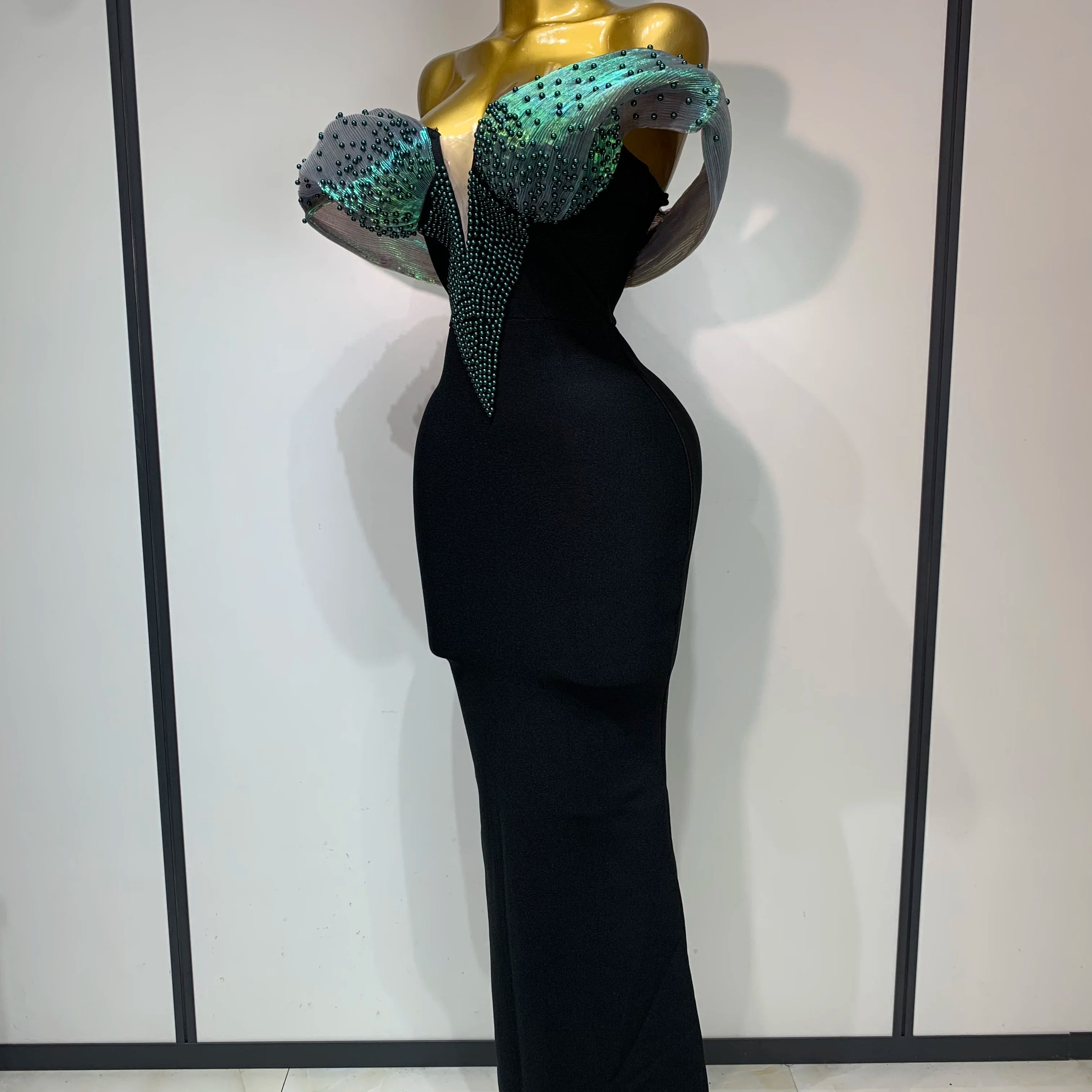 Women Celebrity Sexy Off Shoulder Beading Bodycon Maxi Long Bandage Dress 2025 Elegant Evening Club Party Luxury Birthday Outfit