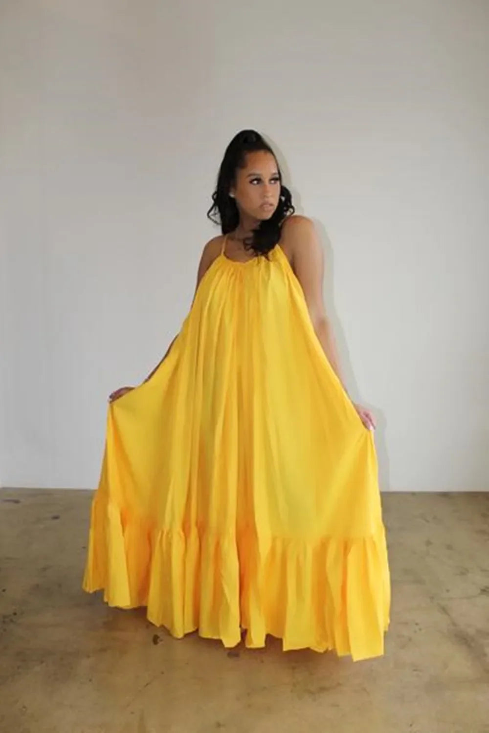 CMYAYA Women Summer Long Maxi Dress Sexy Sleeveless Strap Loose Beach Party Night Club Bandage Female S-5XL Dresses Vestido Yellow