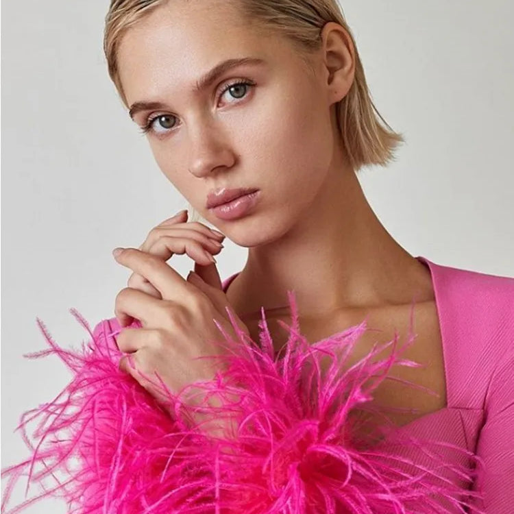 2022 New Winter Women Long Sleeve Square Collar Bodycon Mini Dress Feathers Rayon Bandage Fashion Elegant Evening Party Dress