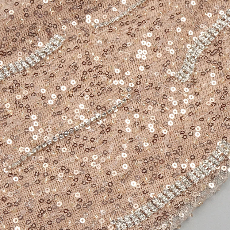 Nude Crystal Tassels Maxi Long Dress Strapless See Through Mesh Sequins Maxi Bodycon Celebrity Party Cocktail Evening Gowns