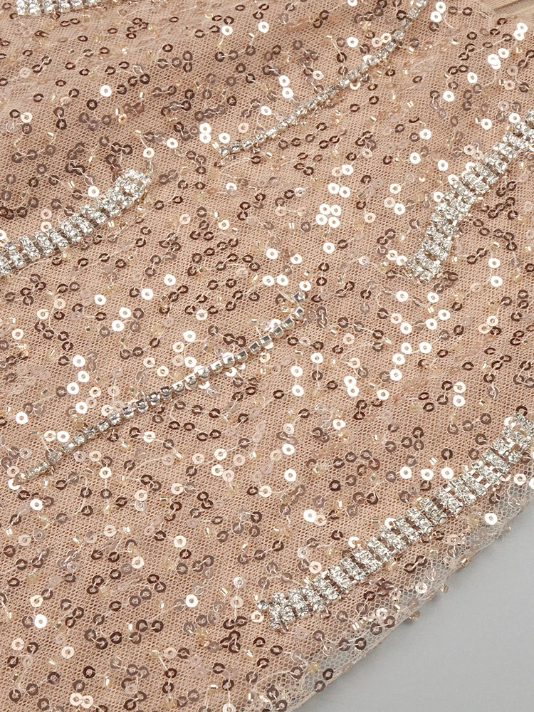 Nude Crystal Tassels Maxi Long Dress Strapless See Through Mesh Sequins Maxi Bodycon Celebrity Party Cocktail Evening Gowns