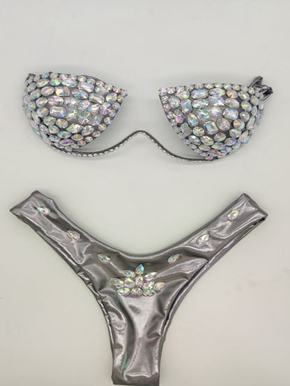 Women's Swimwear Bikini Swimsuit 2023  For Women Summer Beach Shiny Crystal Padded Push Up Bikinis Thong Bathing Sets Outfits