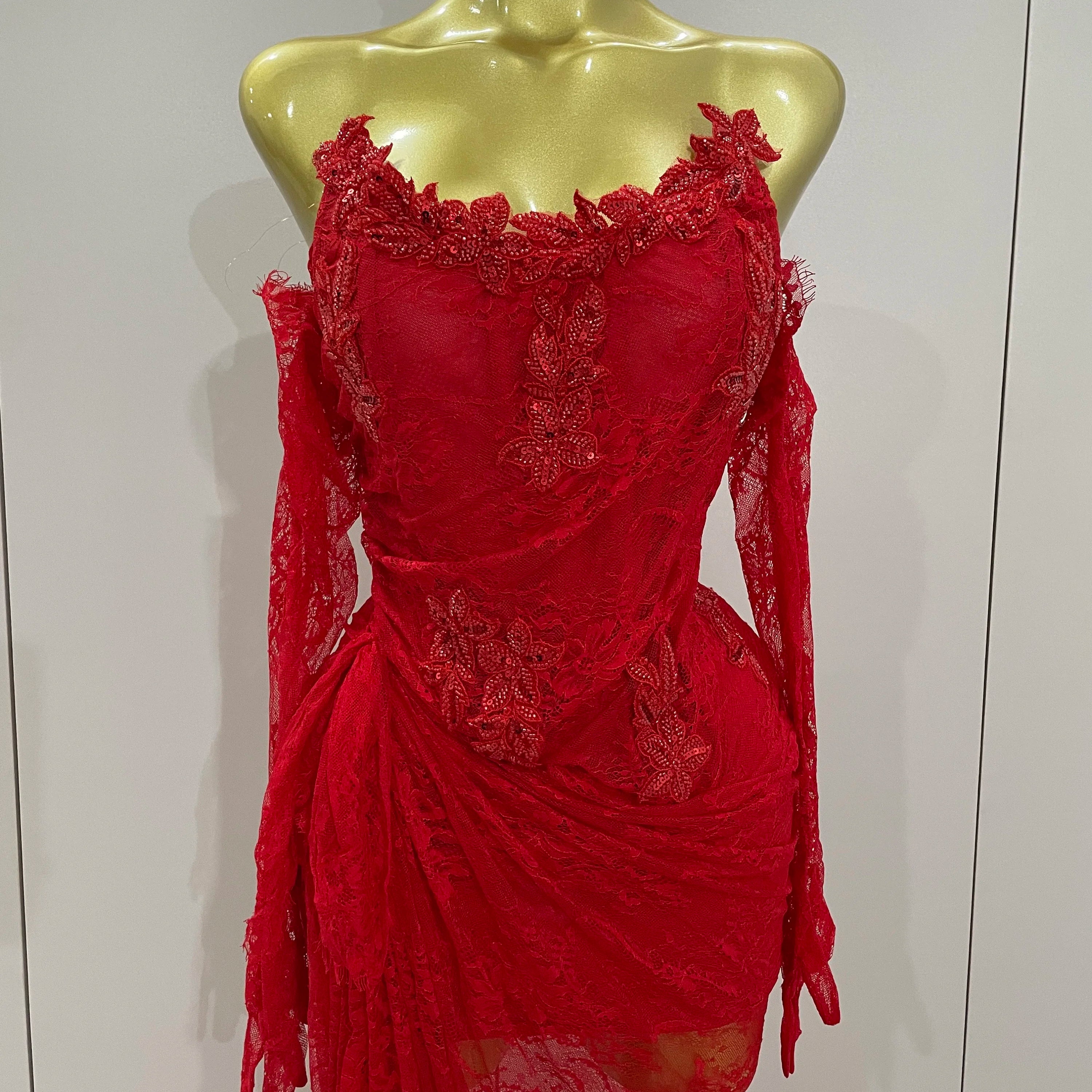 Women Sexy Strapless Backless Red Lace Split Maxi Long Bodycon Dress 2025 Celebrity Elegant Evening Club Birthday Party Outfit