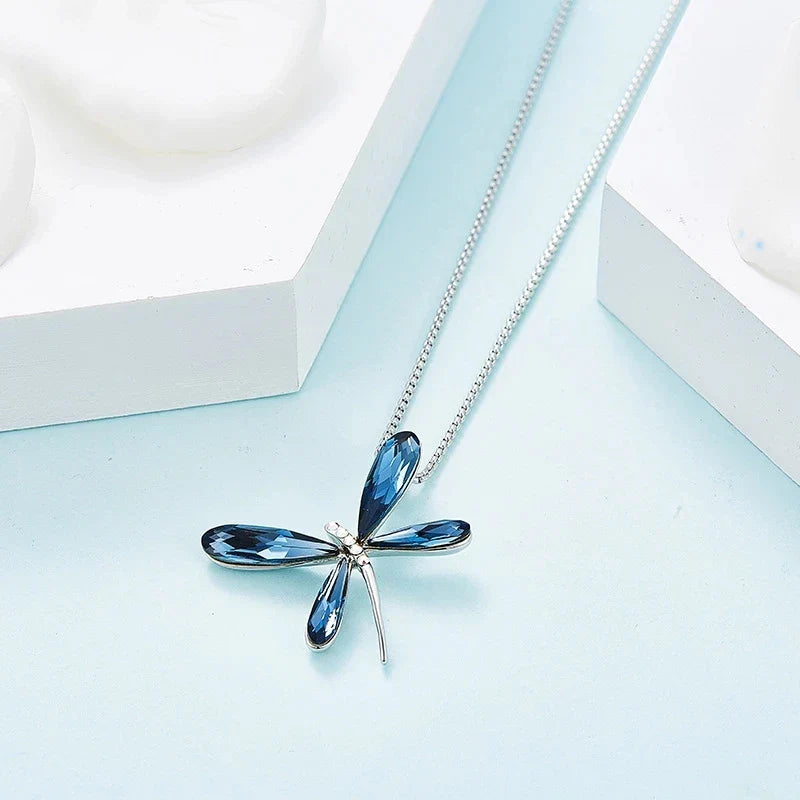 Cute Pink Blue Dragonfly Pendant Necklace for Women Girls Real Austrian Crystals Animal Necklaces Fashion Jewelry Free Shipping