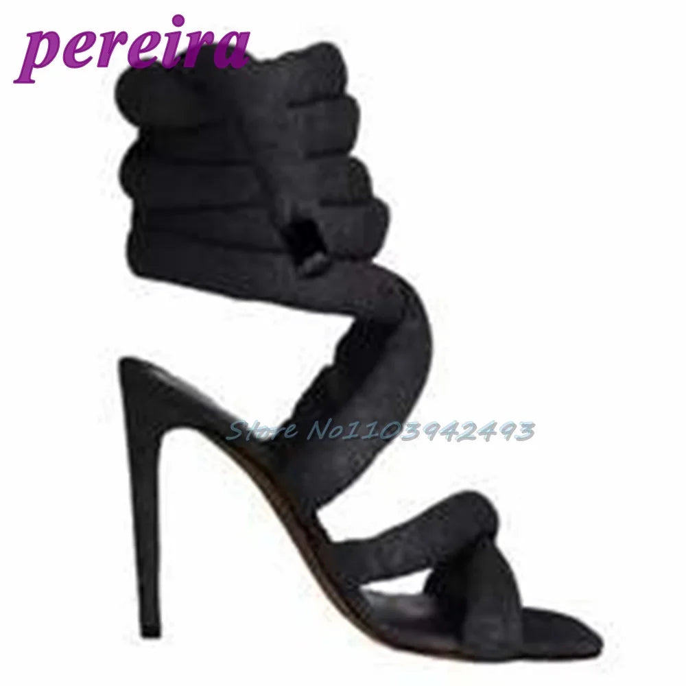 Silver Gladiator Heels Square Toe Ankle Strap Heeled Sandals Roman Style Stiletto Designer Women Shoes Summer Sandalias De Mujer Black