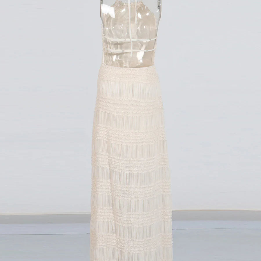 Slimming Sheer Spliced Striped Casual Dresses for Women Halter Neck Sleeveless Backless Dress Female Fashion New