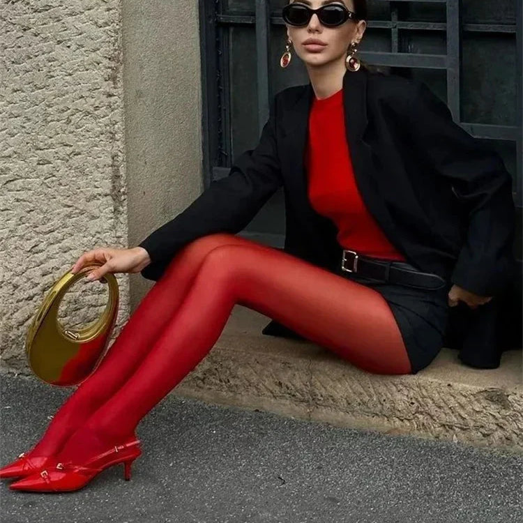 New Red Pantyhose Female Year Red Socks Tights Women Stockings Slim Lingerie Anti-hook Silk Velvet Wedding Bride's Leggings ##