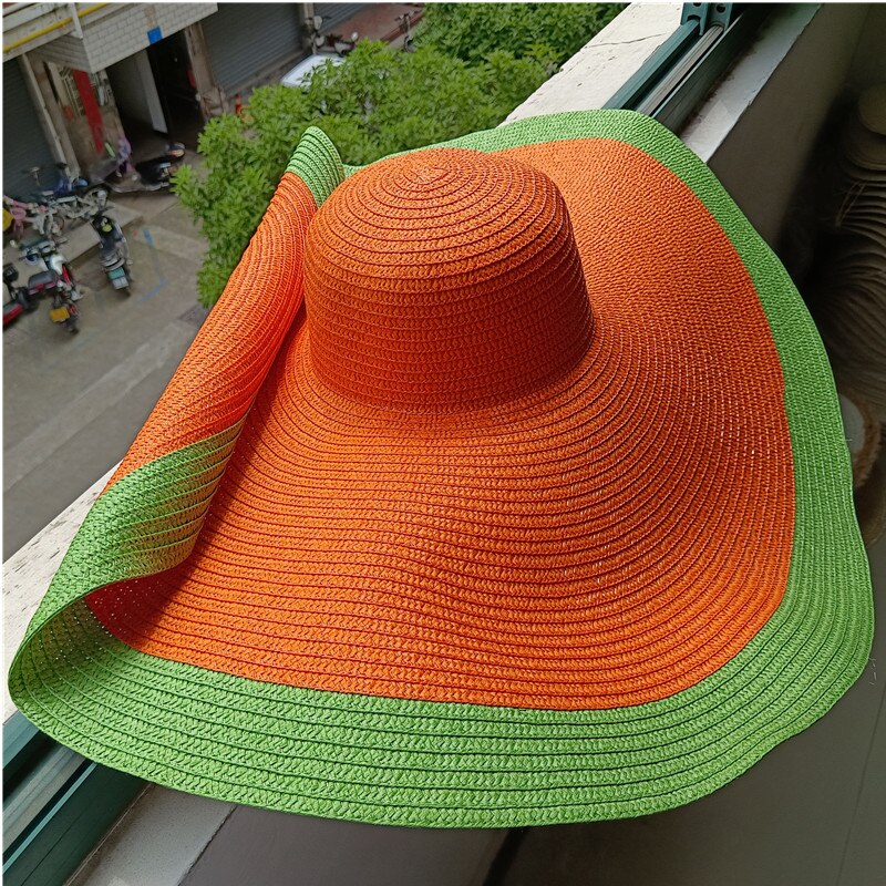 Rainbow striped big brim anti-ultraviolet sunshade sun hat beach sun hat with wire edge can be folded arbitrarily 06 M 56-58cm