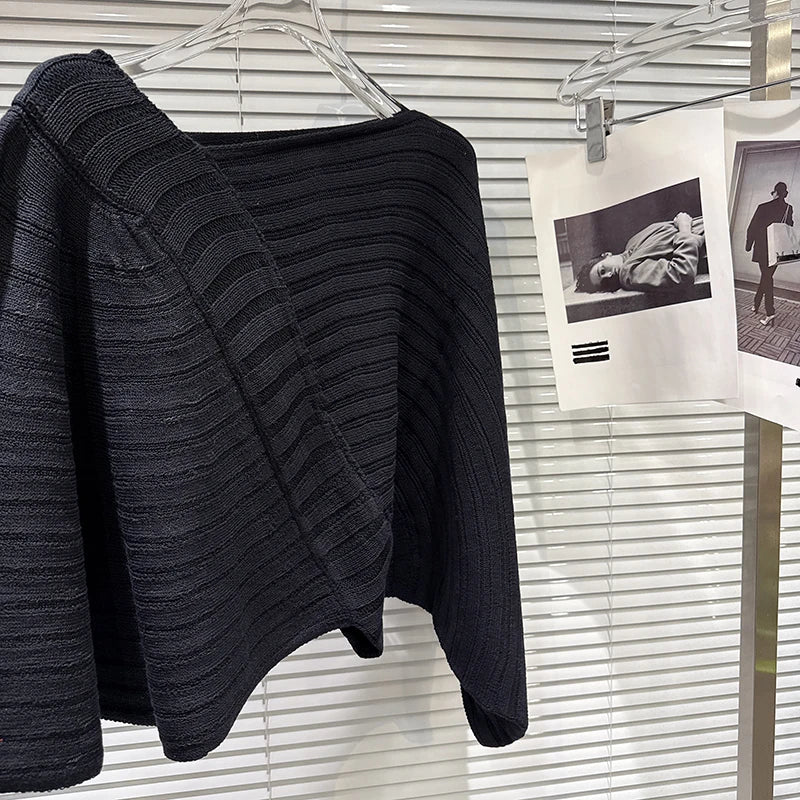 Winter New Fashion Lazy Style Diagonal Jacquard Batwing Knitted Sweater Shawl For Women Loose Pullover Female 11A07945