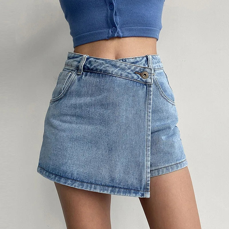 Irregular Denim Skirt for Women Slim High-waisted A-line Jeans Skirt Shorts Fashion Vintage Streetwear Y2k Clothing Female