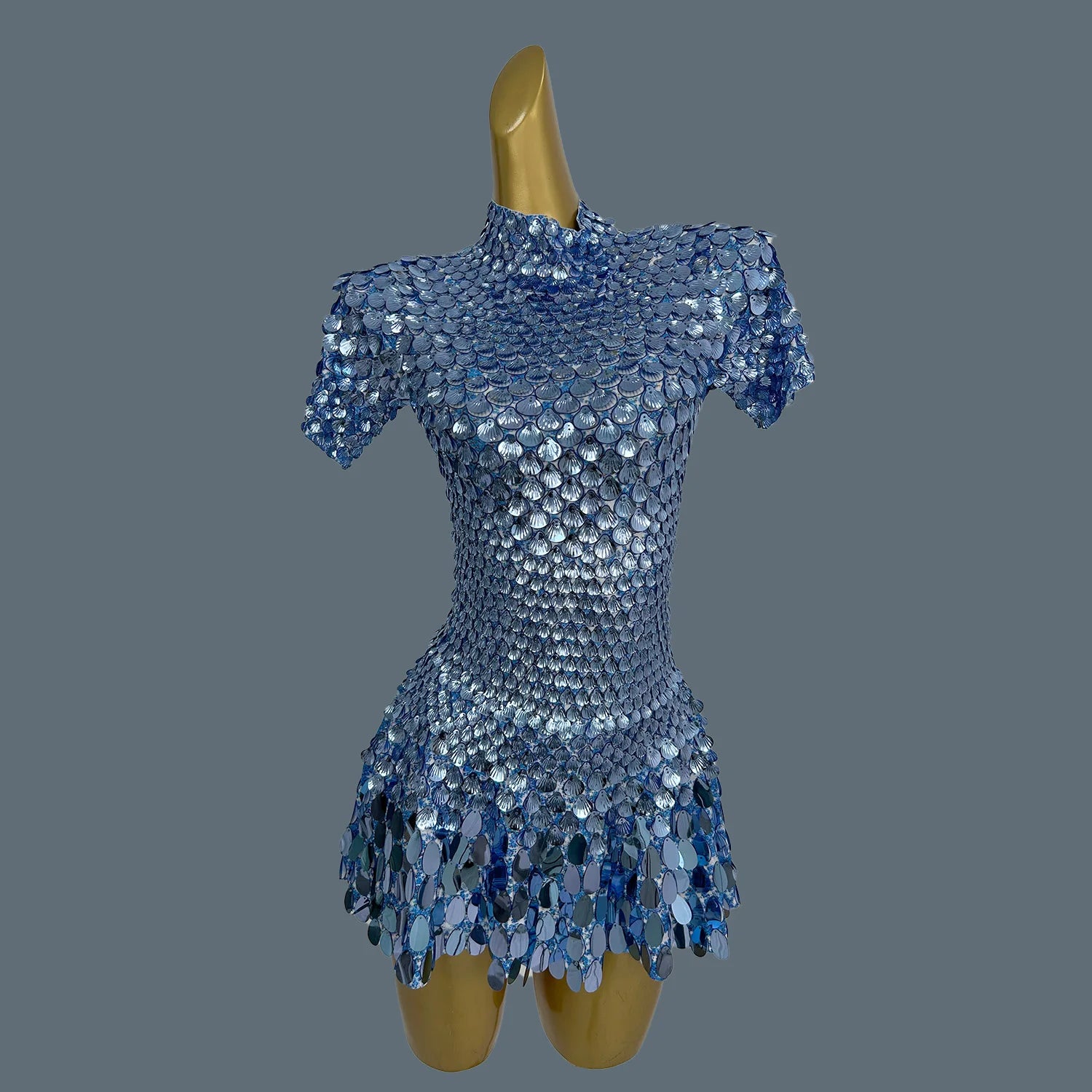 Sexy Nightclub Leotard Shining Lovely Sequins Mini Dress Costume Celebrate Dress Women Bodysuit Birthday Silver Dresses Jinsique Blue One Size