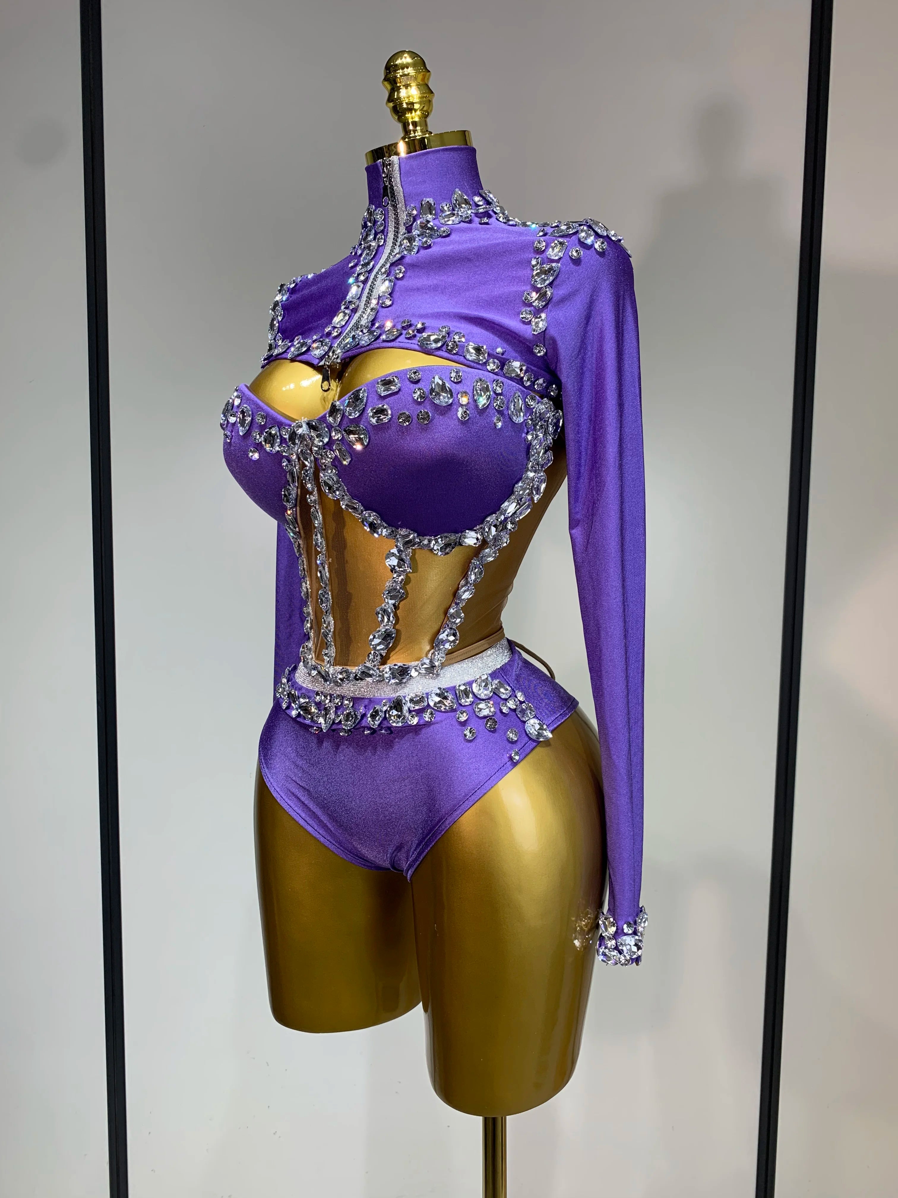 Sparkly Diamonds Three Pieces Set Stage Performance Women Designer Nightclub Birthday Party Singer Stage Activity Outfit