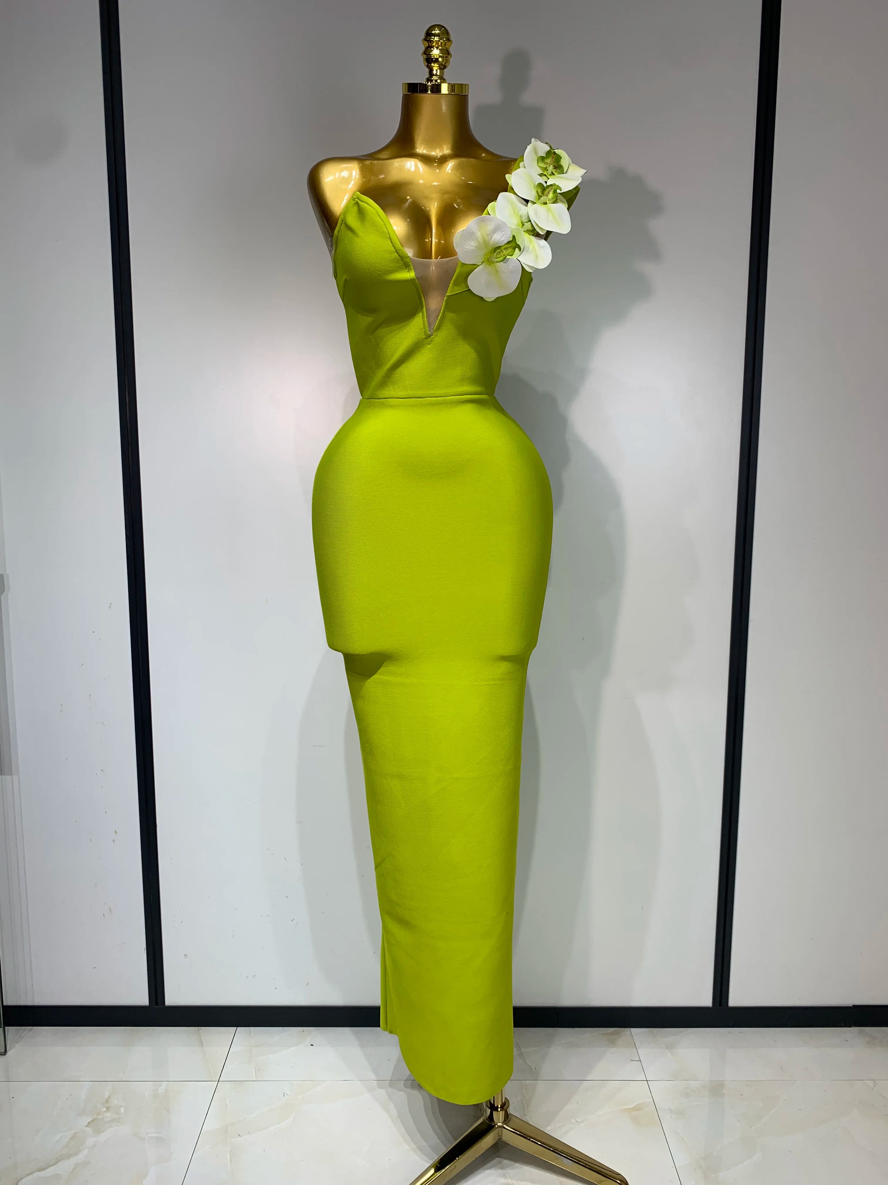 Women New Designer Bodycon Bandage Luxury Birthday Party Dress Elegant V Neck Appliques Maxi Long Celebrity Evening Prom Gowns green
