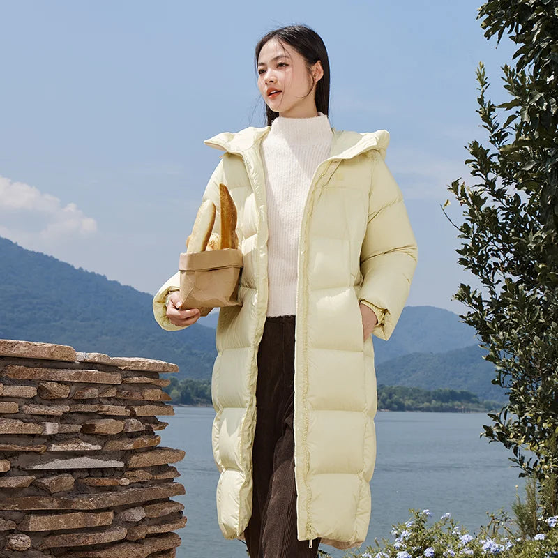 Semir Down Jacket Women Long Warm Winter New Loose Waterproof Hooded Jacket yellow