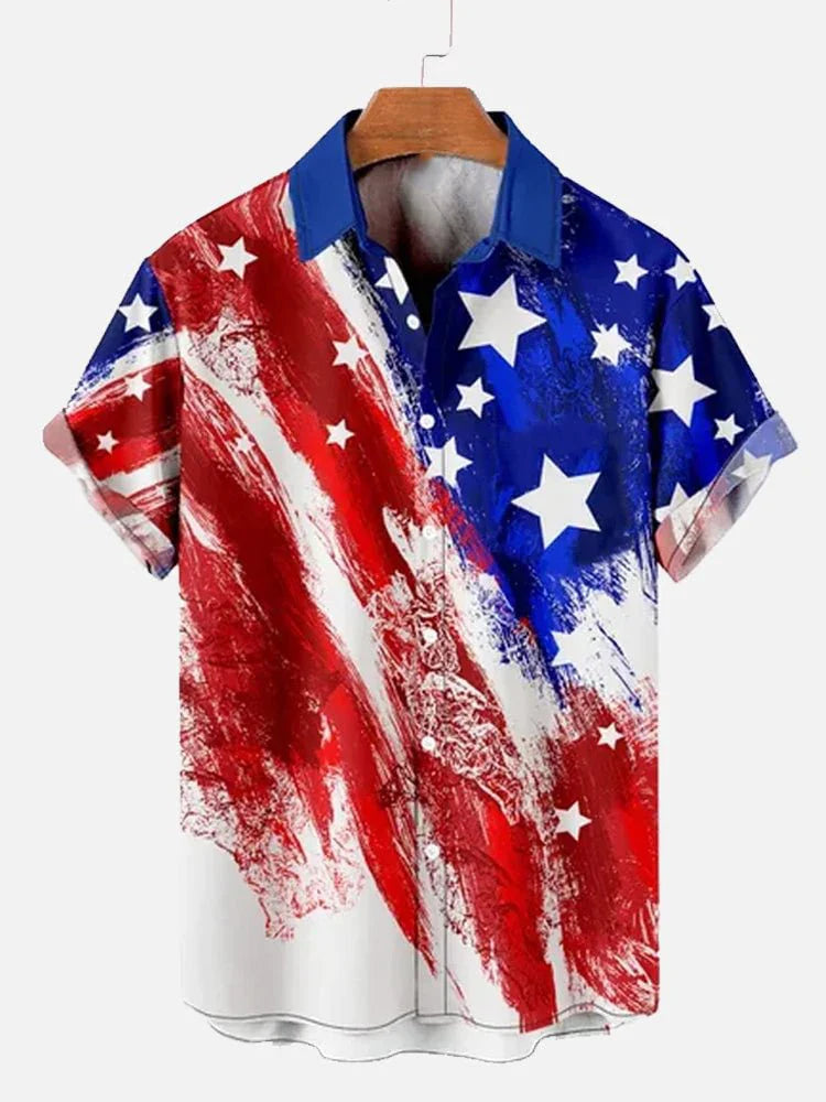 Men's Shirts American Flag Eagle pattern 3D Print Tops New Summer Casual Fashion Beach Party Tops Short Sleeves Men Clothing CSC04F2024041M8
