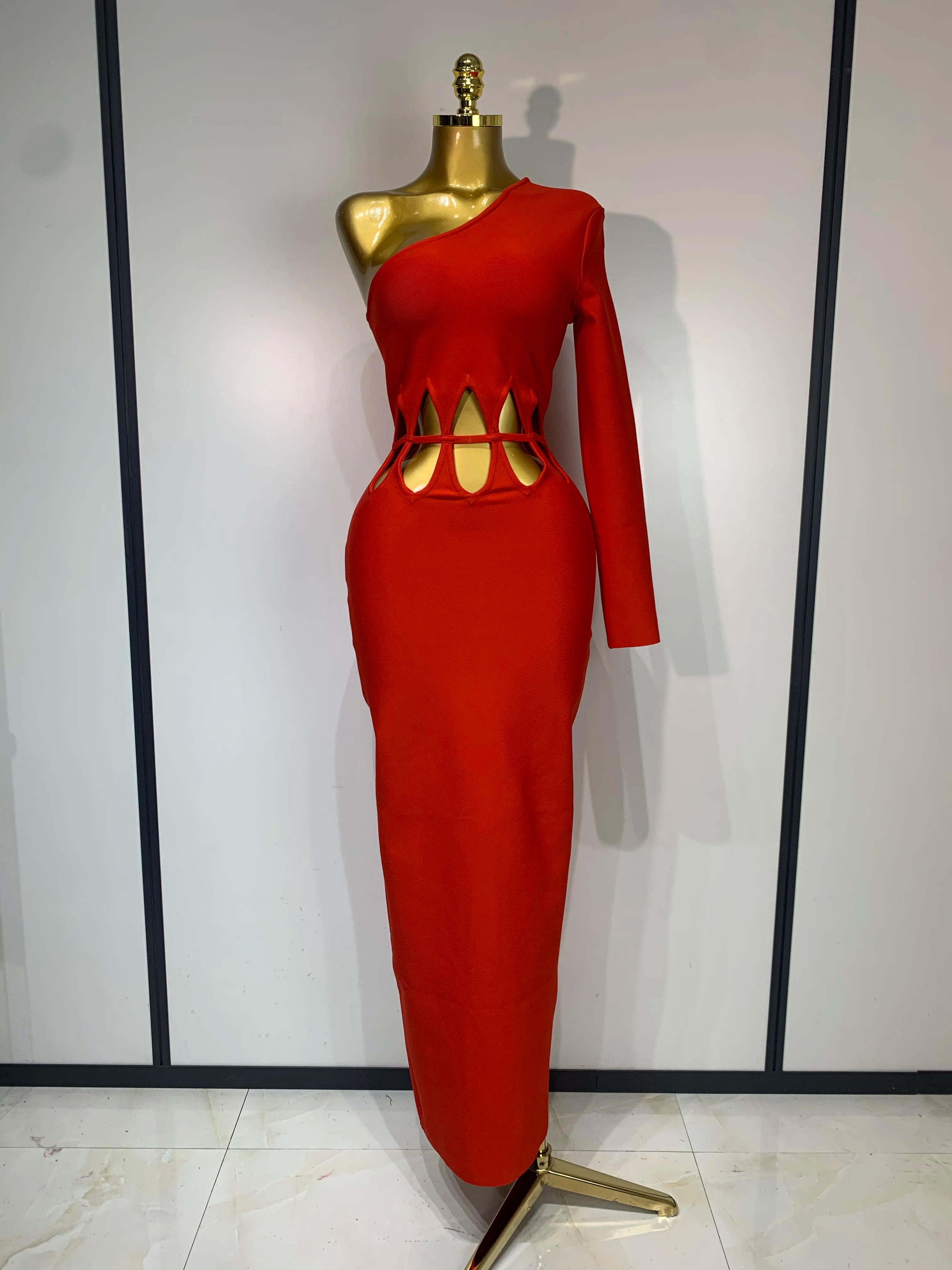 Women Sexy One Shoulder Cut Out Red Bodycon Bandage Dresses Elegant Luxury Birthday Nightclub Celebrity Evening Party Gowns
