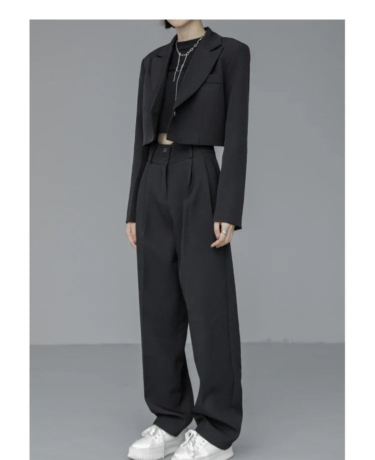 Loose Women Full Sleeve Short Blazers Jackets Pants Suits Female Casual OL Trouser 2 Pieces Set Spring Autumn WS284