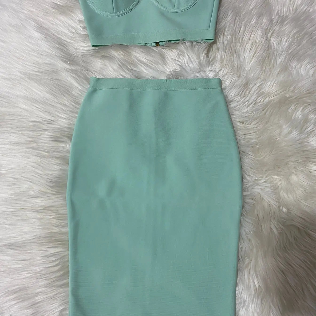 Top Purple Celebrity Two Pieces Set Strapless Knee Length Rayon Bandage Dress Cocktail Party Dress Vestidos Mint