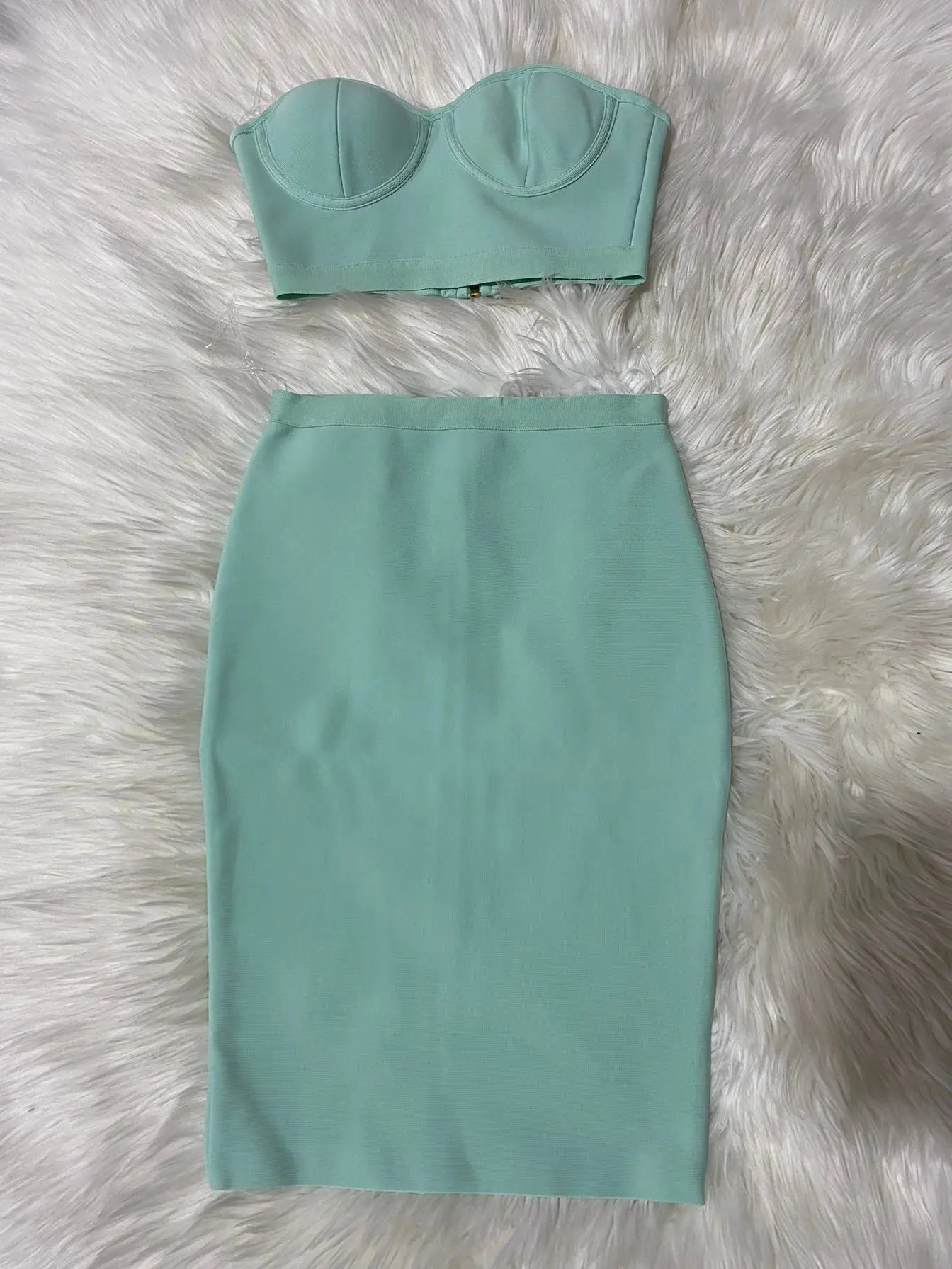 Top Purple Celebrity Two Pieces Set Strapless Knee Length Rayon Bandage Dress Cocktail Party Dress Vestidos Mint