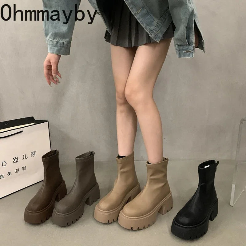 Winter Ankle Boots For Women Fashion Back Zippers Short Boots Female Elegant Platform Thick Bottom Women's Knight Botties