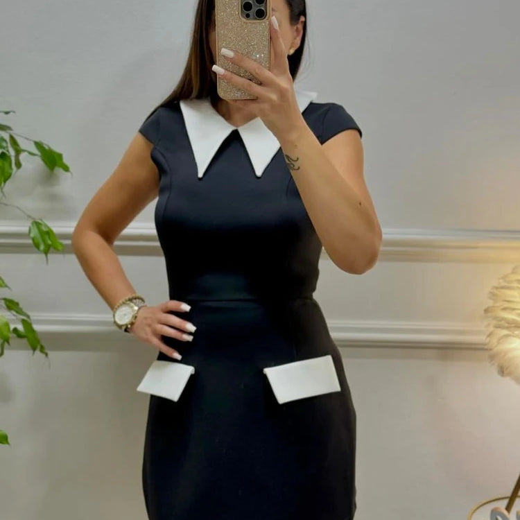 Women Fashion Turn-down Collar High Waist A-line Mini Dress 2024 Summer Party Night Club Street Basic Vestidos Dresses