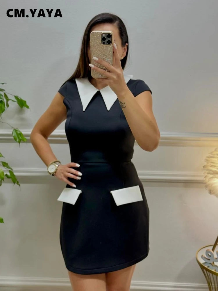 Women Fashion Turn-down Collar High Waist A-line Mini Dress 2024 Summer Party Night Club Street Basic Vestidos Dresses