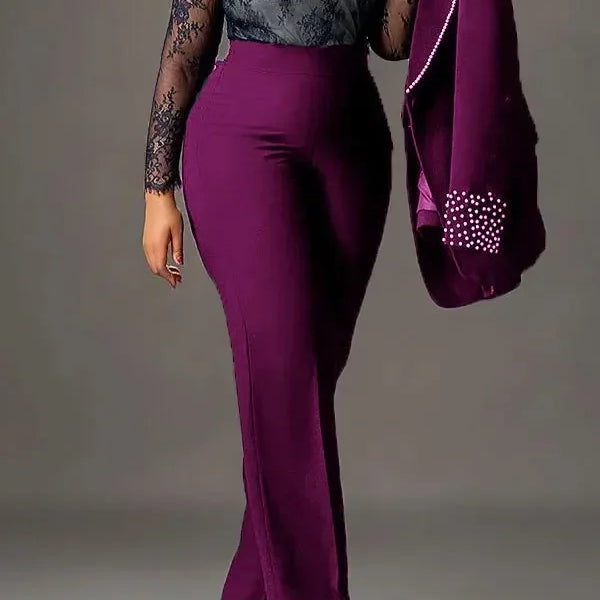 CM.YAYA Fashion Pearl Splicing Women's Set Long Sleeve Blazer and Wide Leg Pants Suit 2024 Winter OL Fall Two 2 Piece Set Outfit