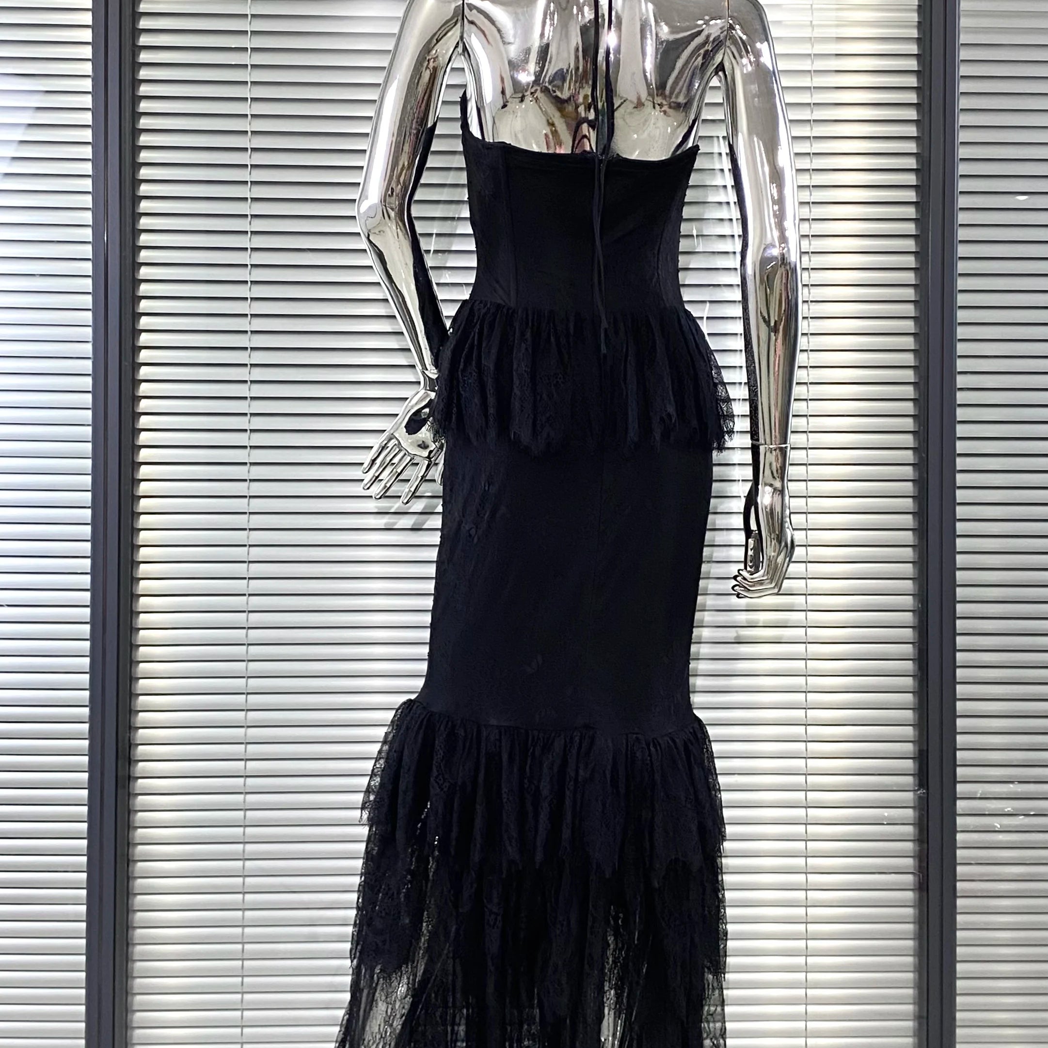 2025 Pink Flowers Halter Sleeveless Black Lace Ankle Length Dress Celebrity Birthday Party Evening Dress Woman Voaction Outfit