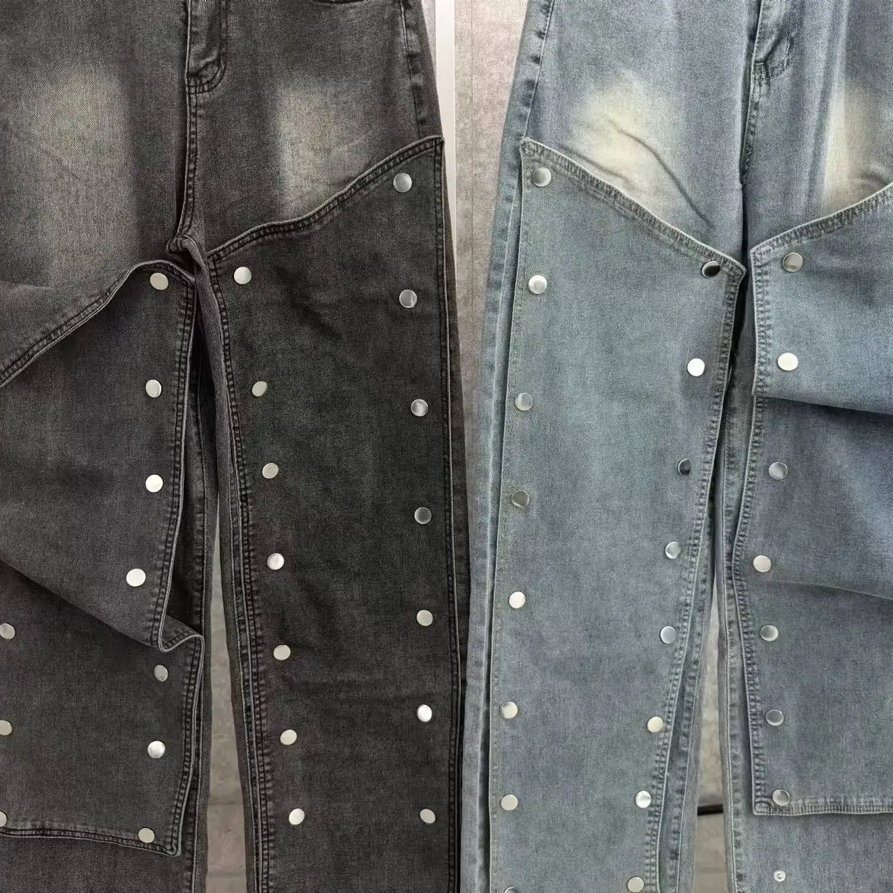 Women Streetwear Button Cutout Cargo Straight Denim Wide Leg Jeans Pants 2024 INS Elastic Fashion Party Cargo Trousers