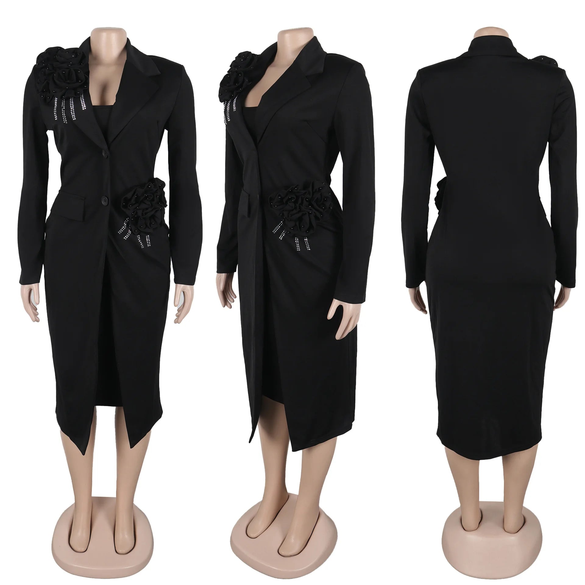 CM.YAYA Women's Set Full Sleeve Long Blazer Coat+ Long Dress Suit 2025 Spring Streetwear Two 2 Piece Set Africa OL Work Outfits