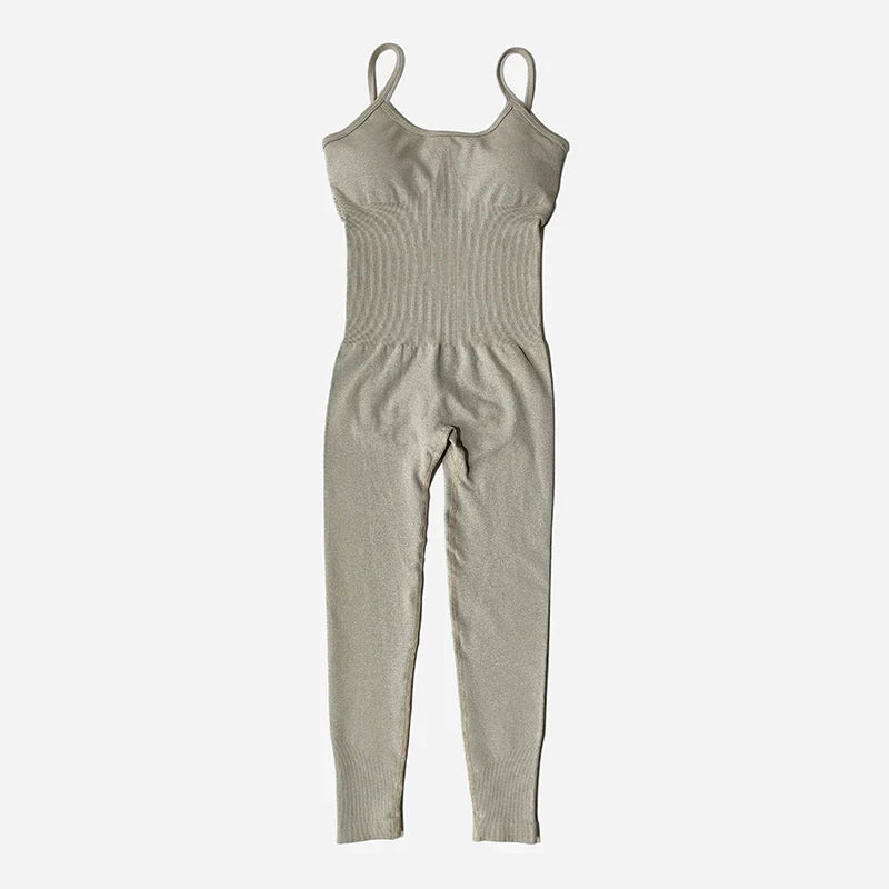 Women's Tracksuit Yoga Set Seamless Jumpsuits One Piece Fitness Workout Rompers Sportswear Gym Set Workout Clothes For Women Khaki